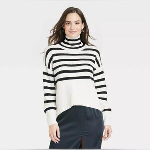 A New Day women’s mock neck turtleneck striped pullover knit sweater, sz M